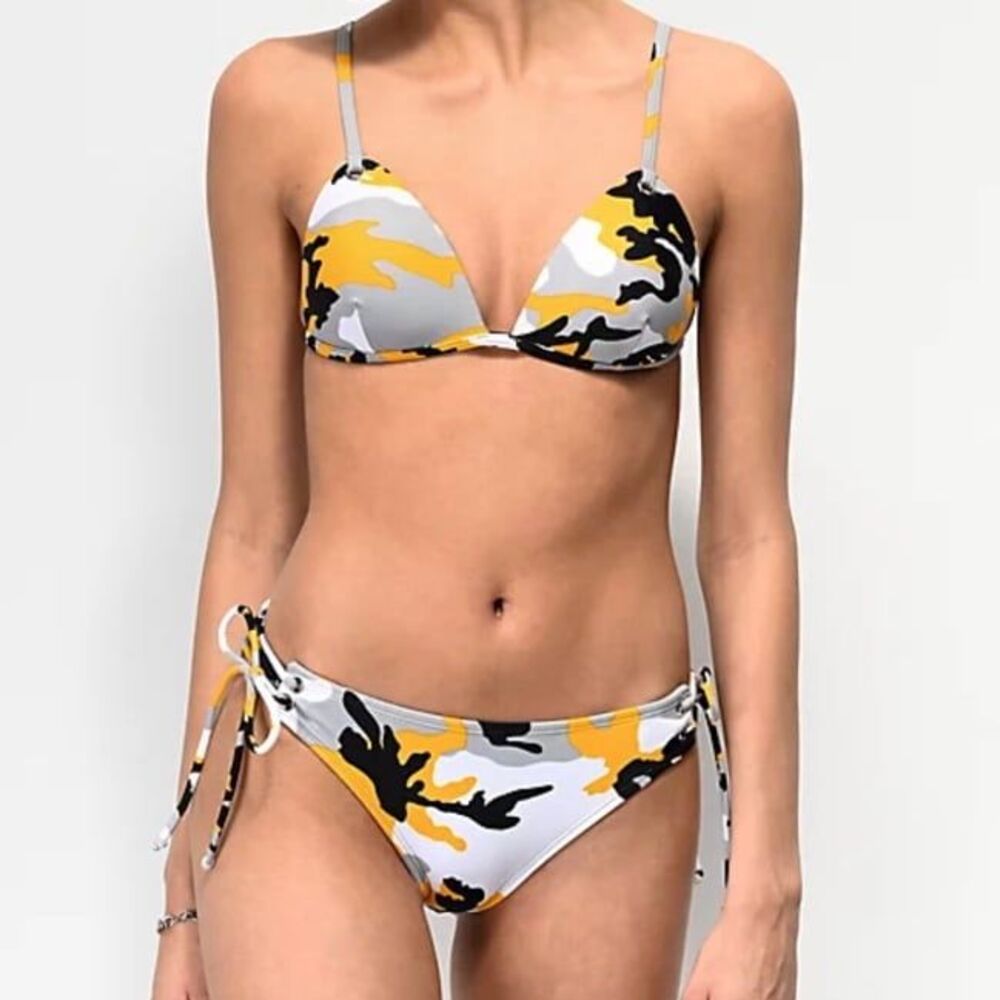 Zumiez Malibu Pop Yellow Camo Side Tie Bikini Set